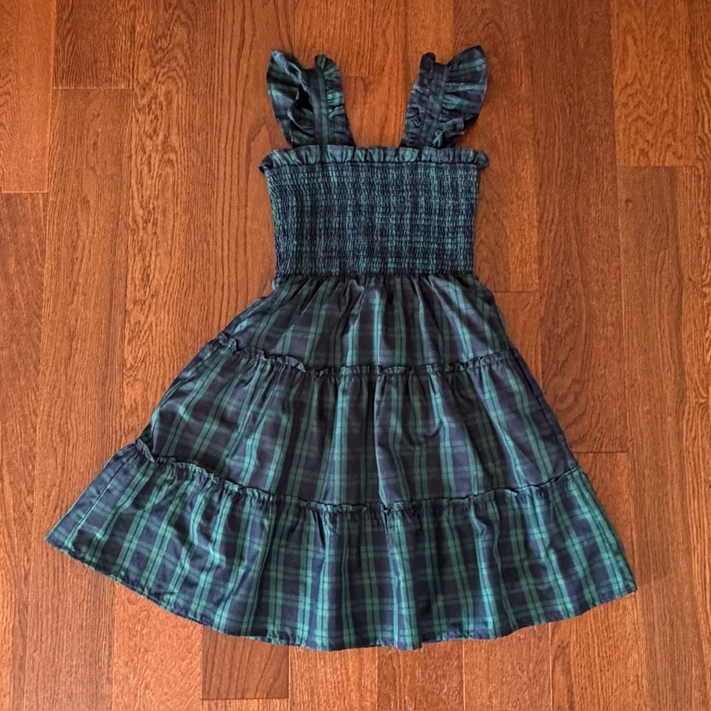 J. Marie Ruffle Strap Plaid Mini Dress Hunter Green XS